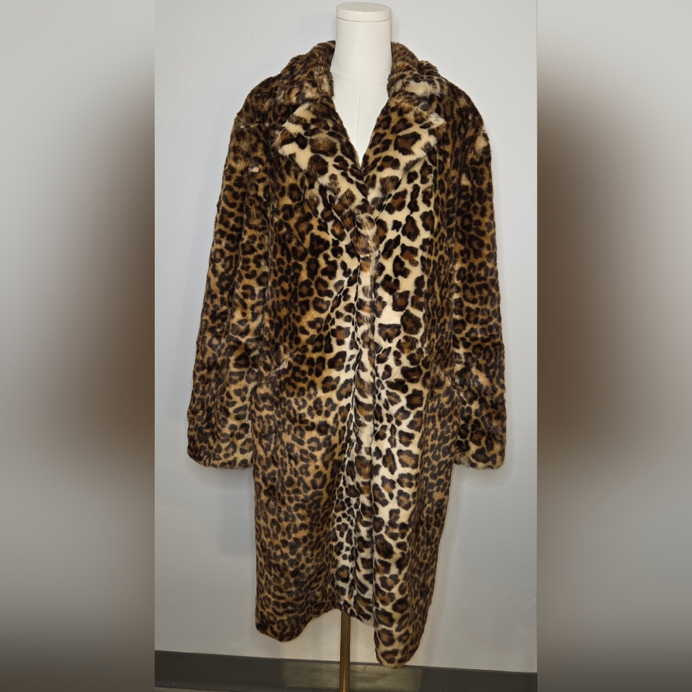 New York and Company Leopard Print Faux Fur Coat
